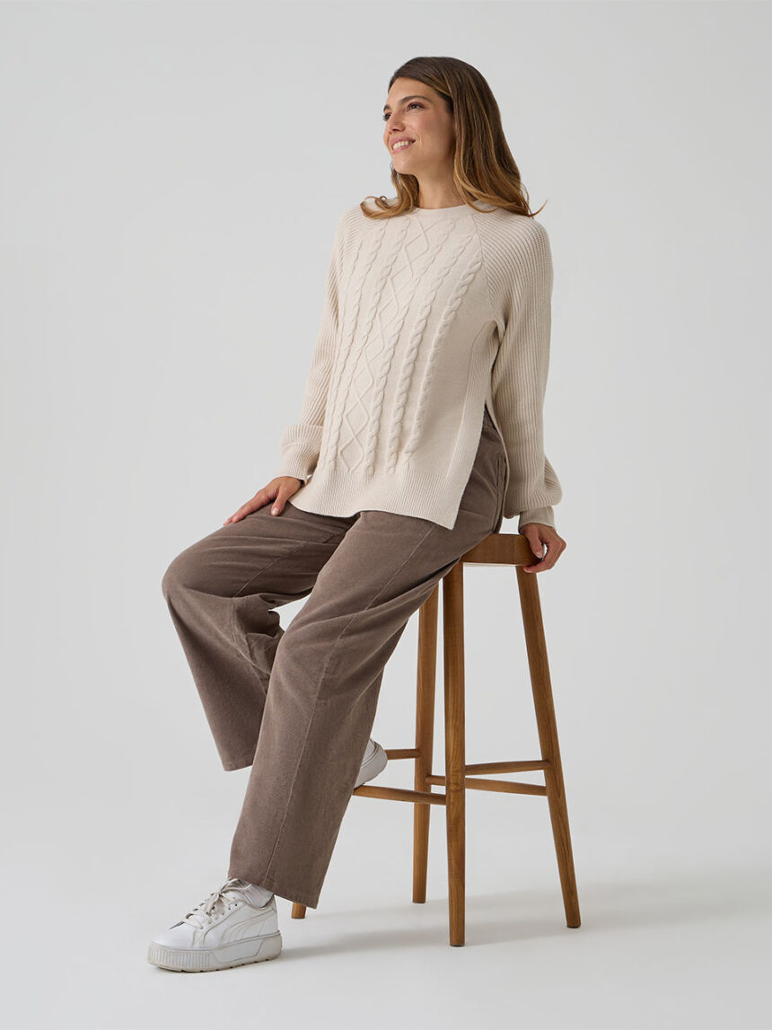 γυναικείο πουλόβερ εγκυμοσύνης μπεζ με πλεξούδες - Prénatal