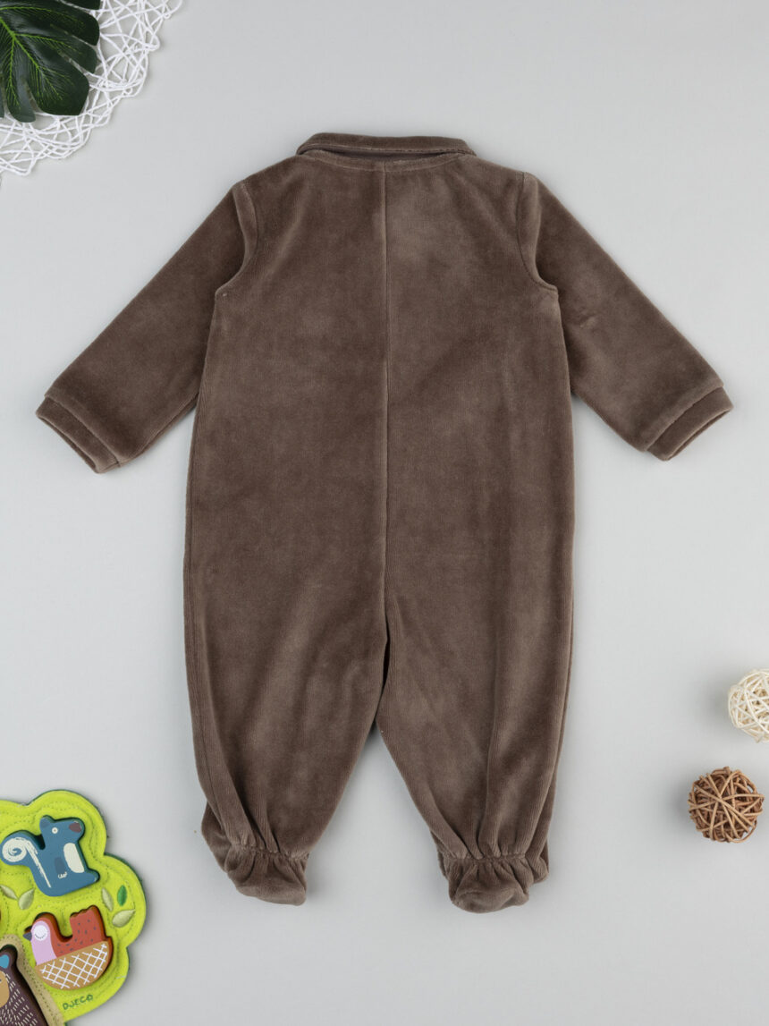 βρεφικό φορμάκι σενίλ καφέ cute puppies για αγόρι - Prénatal