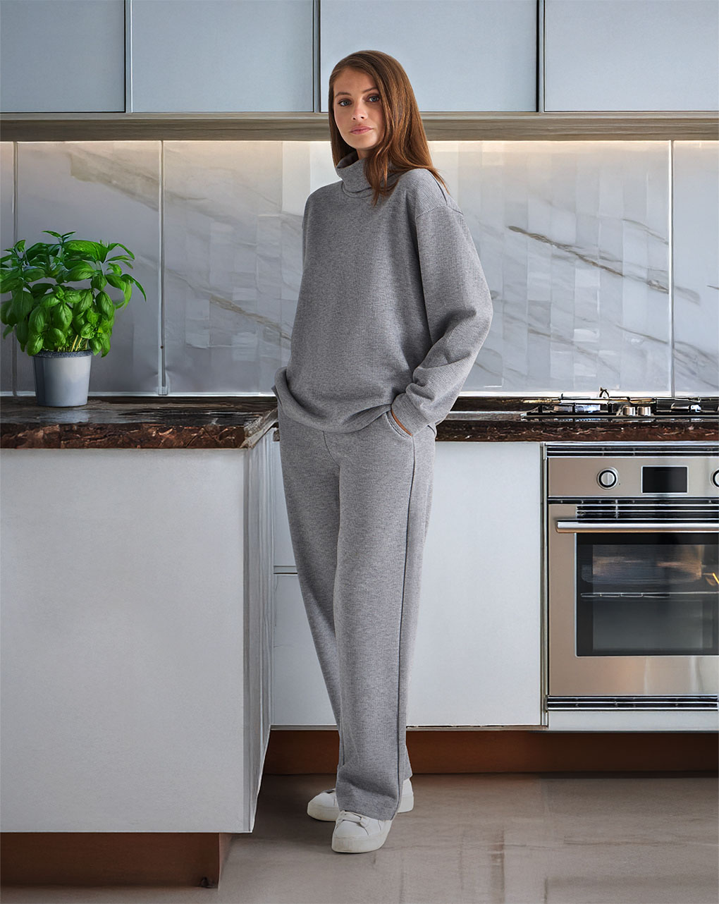 γυναικείο παντελόνι πλεκτό εγκυμοσύνης palazzo γκρι