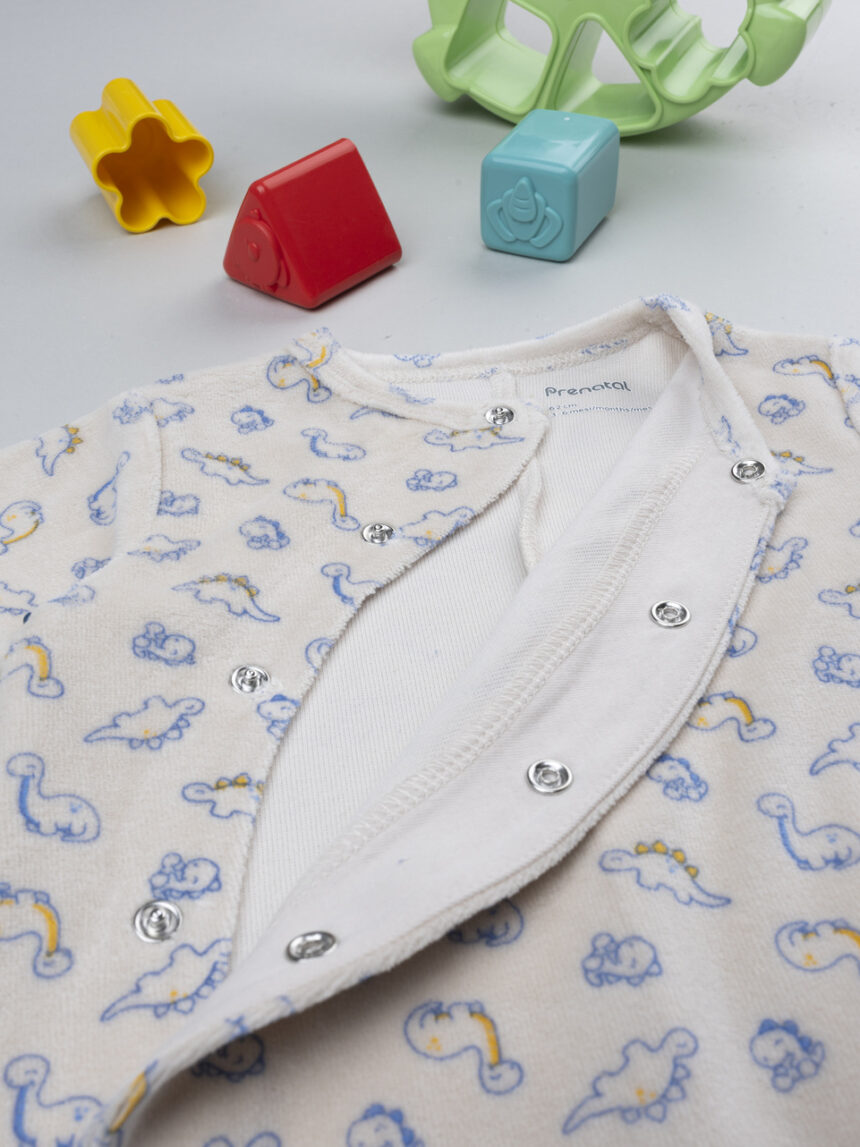 βρεφικό φορμάκι σενίλ μπεζ με δεινόσαυρους για αγόρι - Prénatal