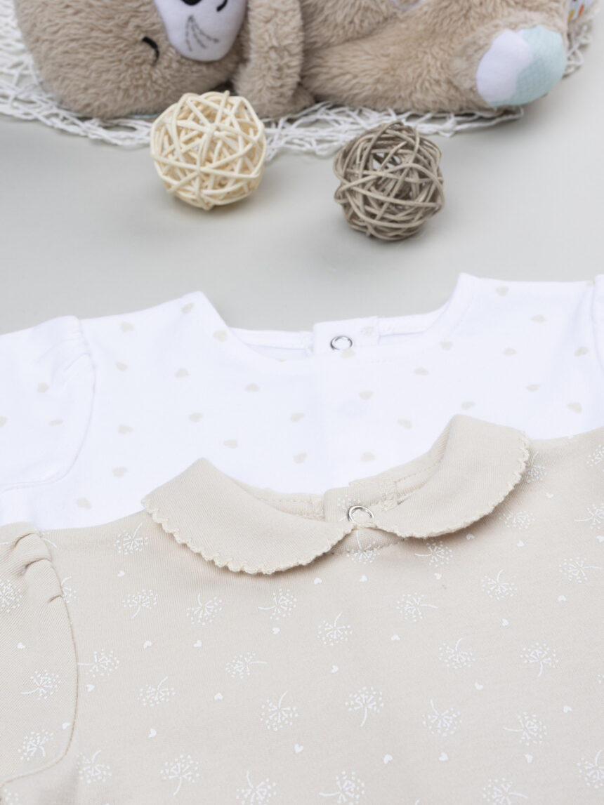 βρεφικά φορμάκια πακέτο x2 μπεζ/λευκό με καρδούλες για κορίτσι - Prénatal