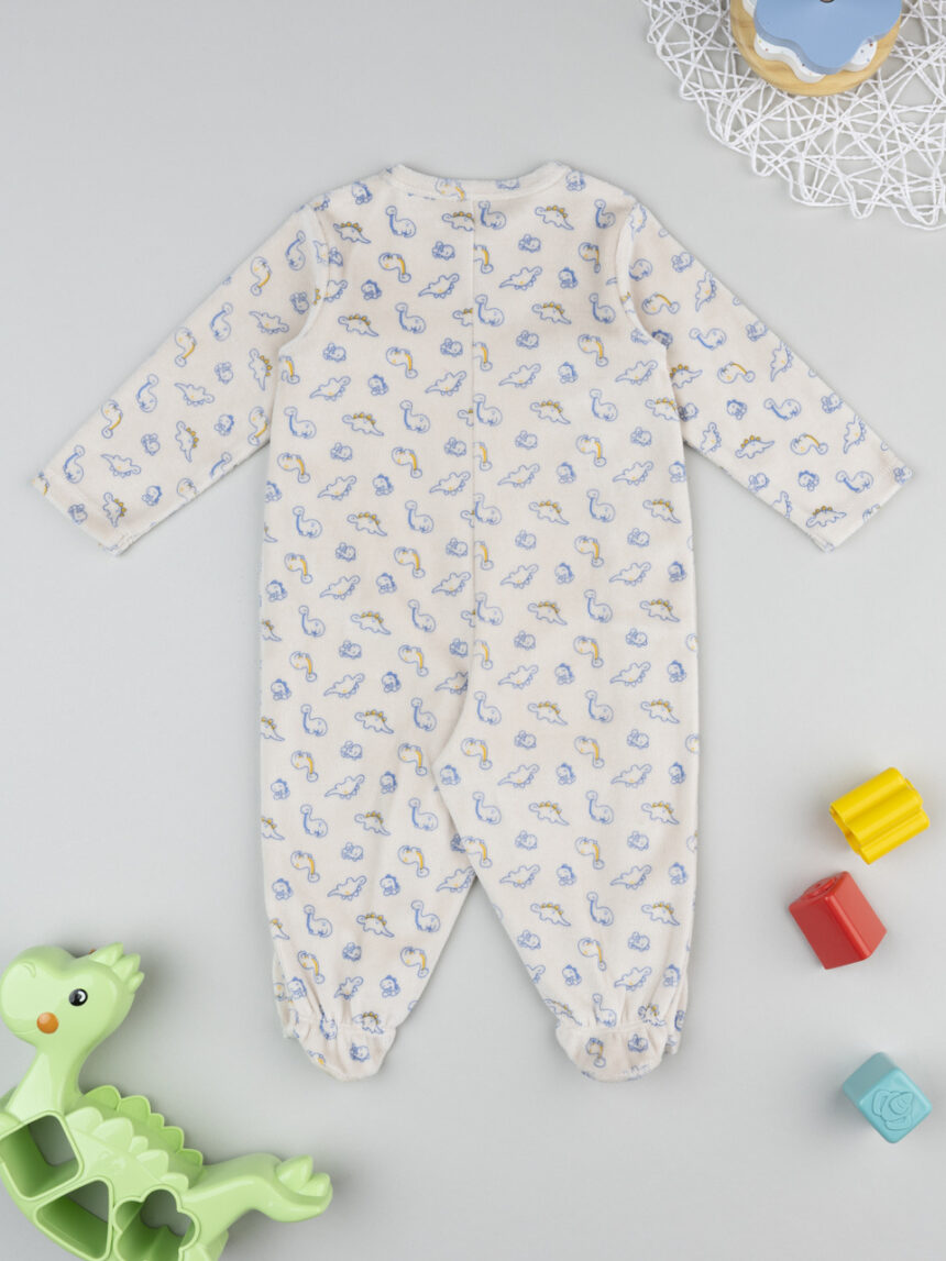 βρεφικό φορμάκι σενίλ μπεζ με δεινόσαυρους για αγόρι - Prénatal