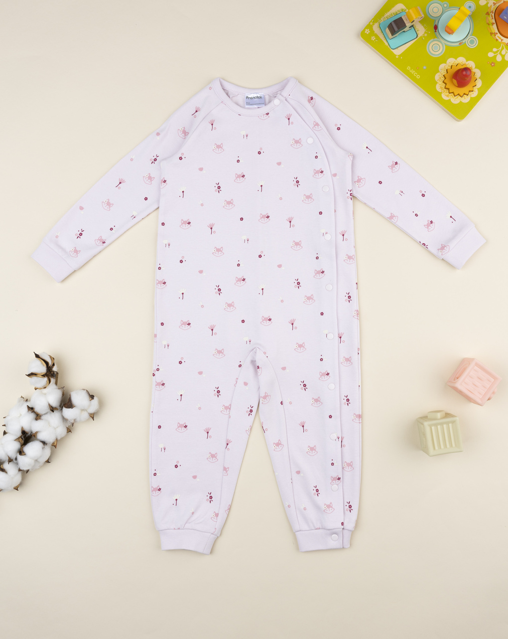 βρεφική ολόσωμη πιτζάμα ροζ με αλεπούδες για κορίτσι