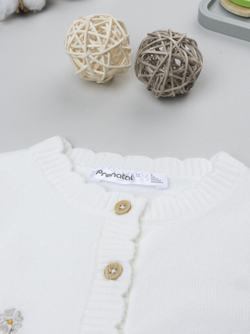 βρεφική ζακέτα πλεκτή λευκή με λουλούδια για κορίτσι - Prénatal