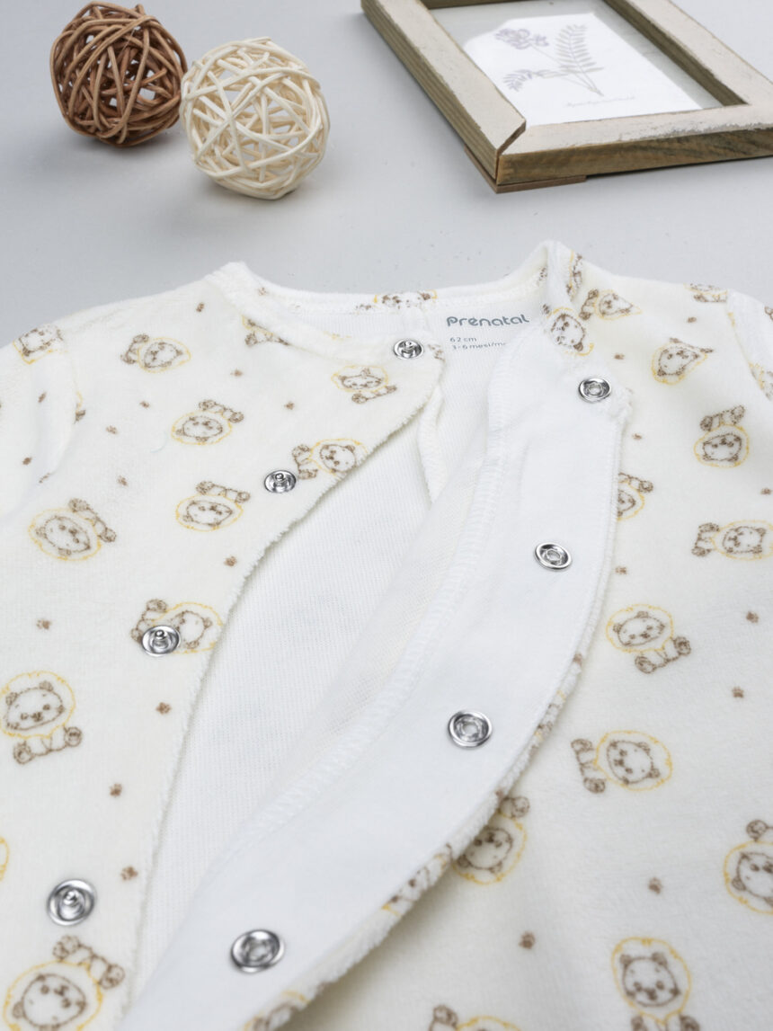 βρεφικό φορμάκι σενίλ λευκό με τιγράκια για αγόρι - Prénatal