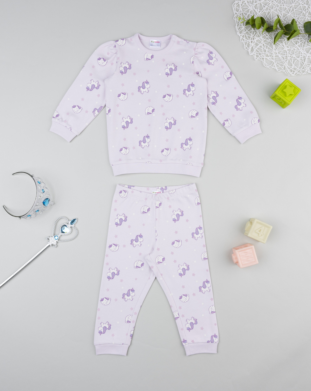 βρεφική πιτζάμα λιλά με μονόκερους για κορίτσι