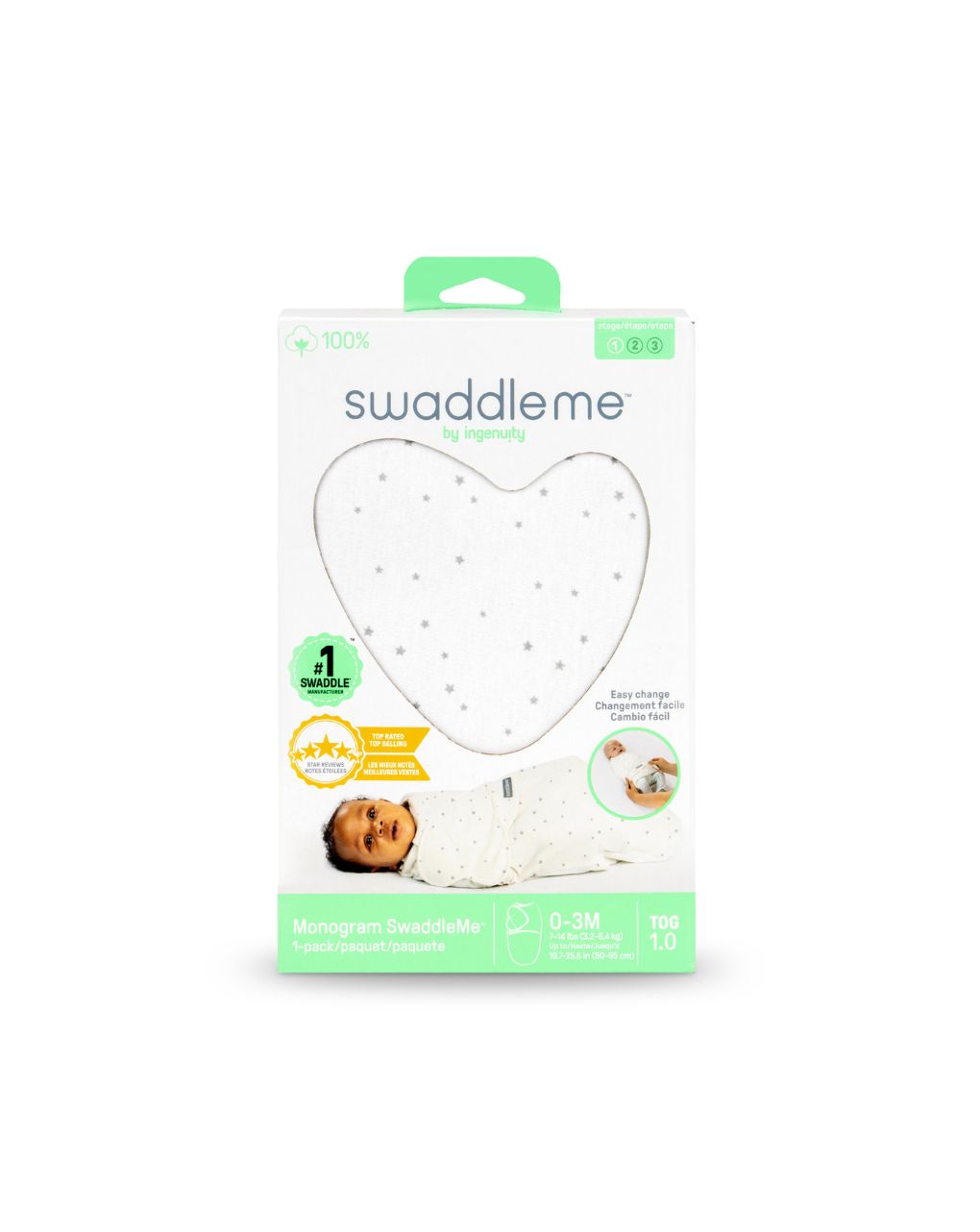Swaddleme™ by ingenuity™ πάνα αγκαλιάς monogram collection™ star dot 1.0 tog 0-3m 17261 - Swaddleme
