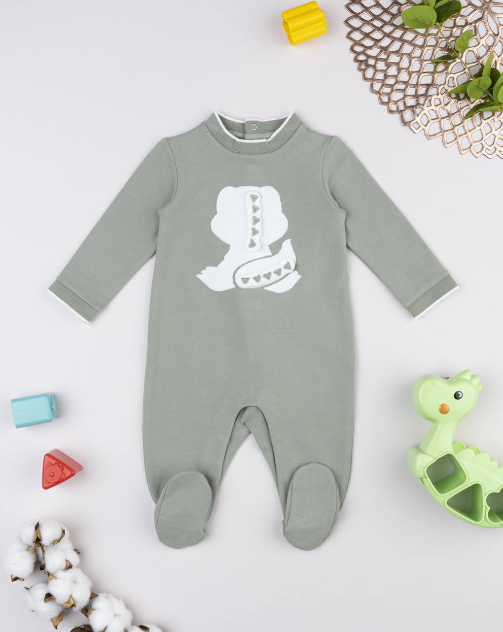 βρεφικό φορμάκι λαδί με δεινόσαυρο για αγόρι
