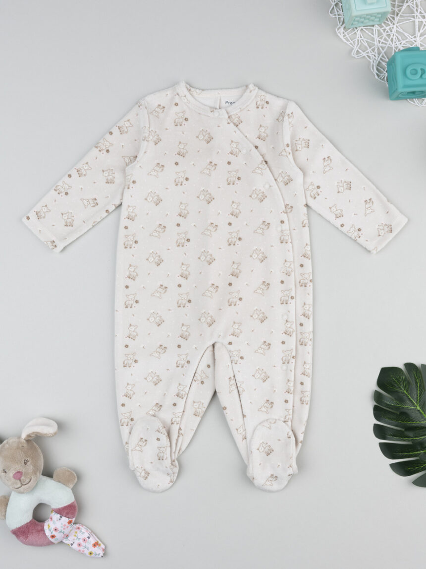 βρεφικό φορμάκι σενίλ εκρού με ελαφάκια για κορίτσι - Prénatal