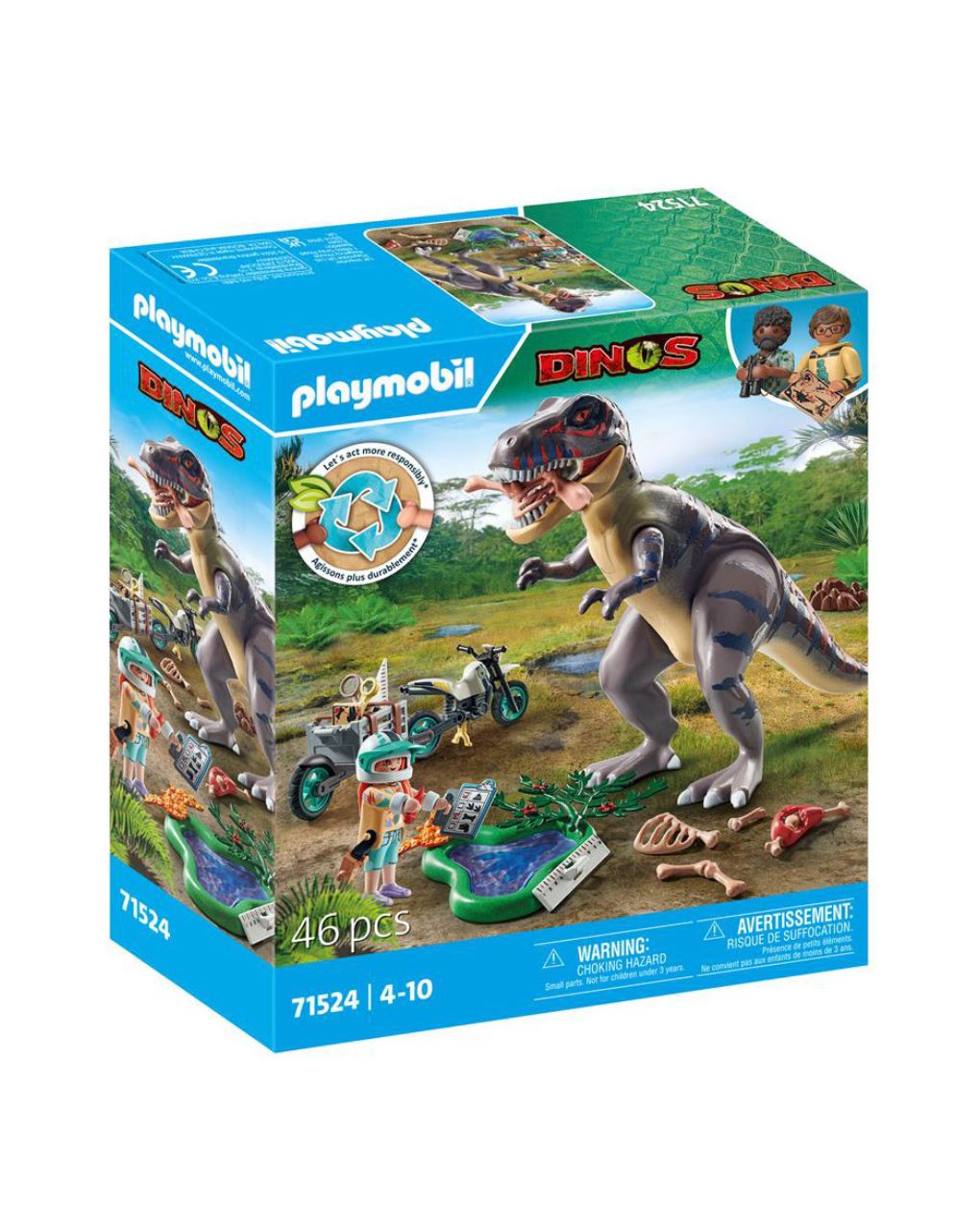 Playmobil dinos t-rex και εξερευνητής με μοτοσικλέτα 71524 - Playmobil