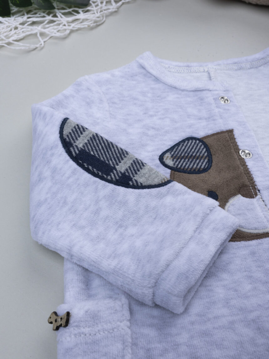 βρεφικό φορμάκι σενίλ γκρι puppy για αγόρι - Prénatal