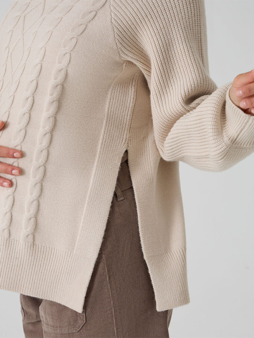 γυναικείο πουλόβερ εγκυμοσύνης μπεζ με πλεξούδες - Prénatal