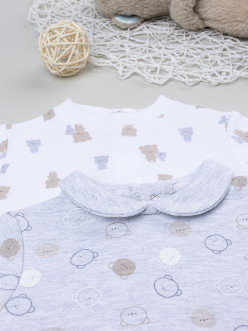 βρεφικά φορμάκια πακέτο x2 γκρι/λευκό με αρκουδάκια για αγόρι - Prénatal