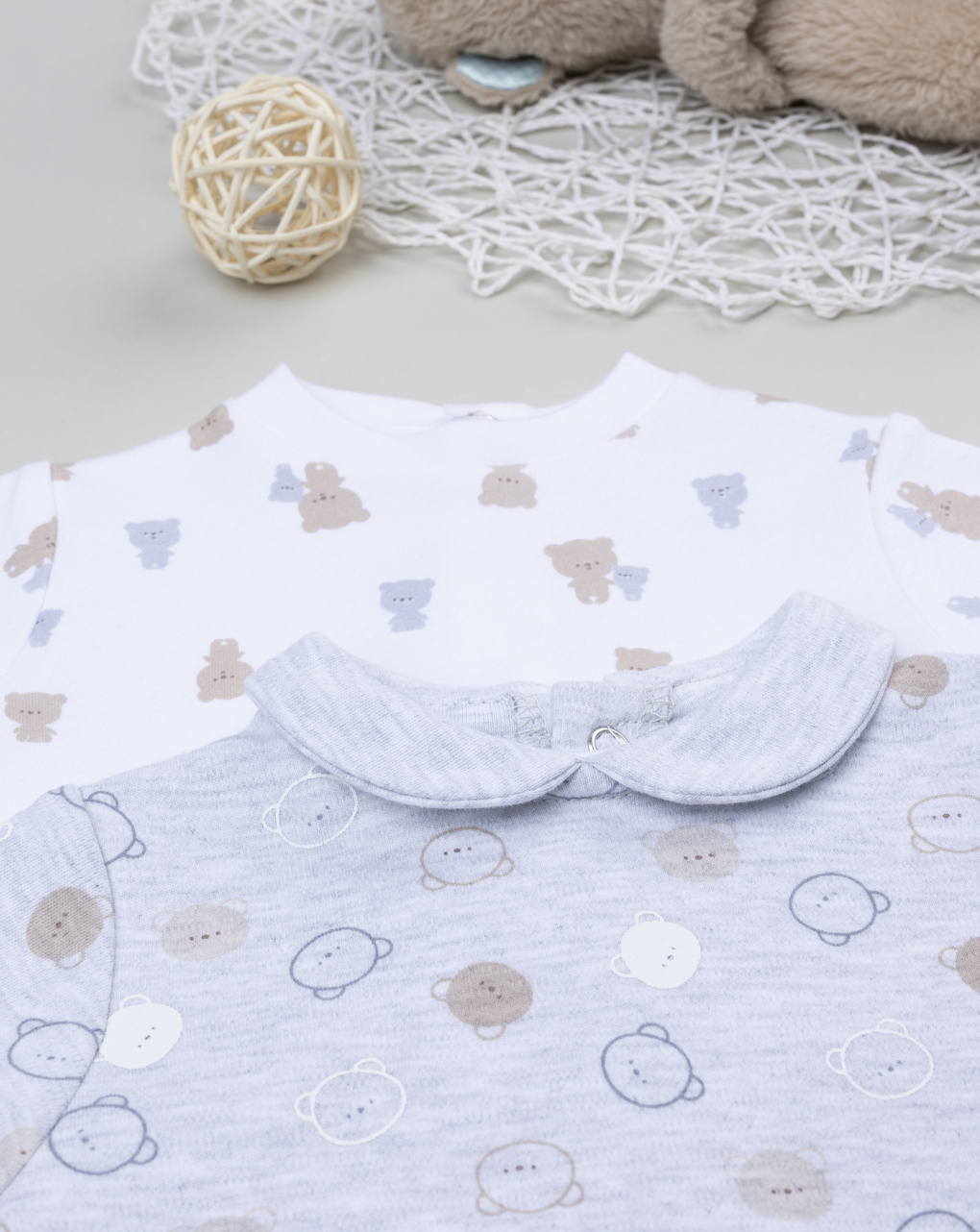 βρεφικά φορμάκια πακέτο x2 γκρι/λευκό με αρκουδάκια για αγόρι - Prénatal