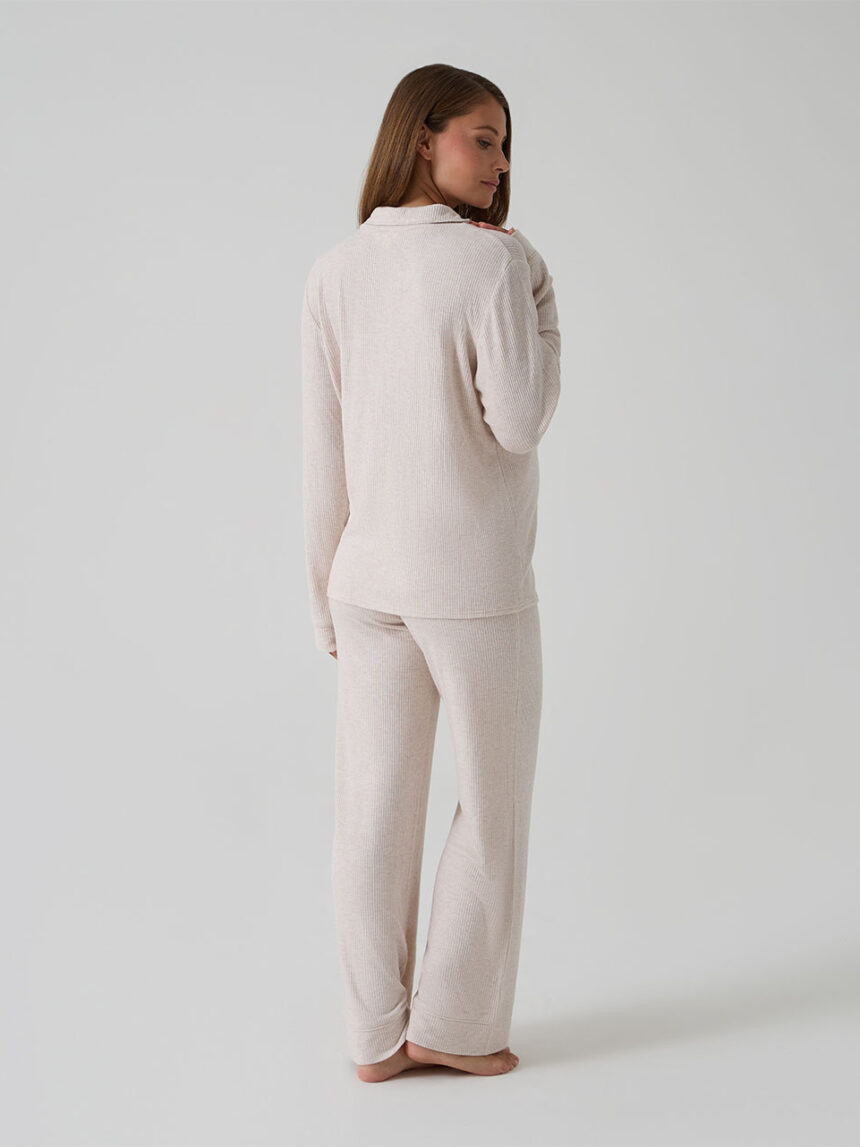 γυναικεία πιτζάμα εγκυμοσύνης/θηλασμού πλεκτή μπεζ - Prénatal