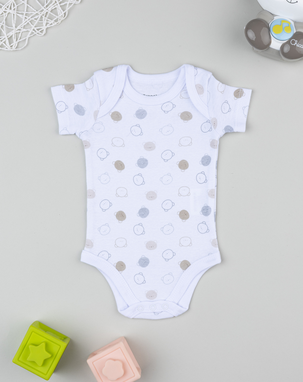βρεφικό κορμάκι λευκό με αρκουδάκια για αγόρι