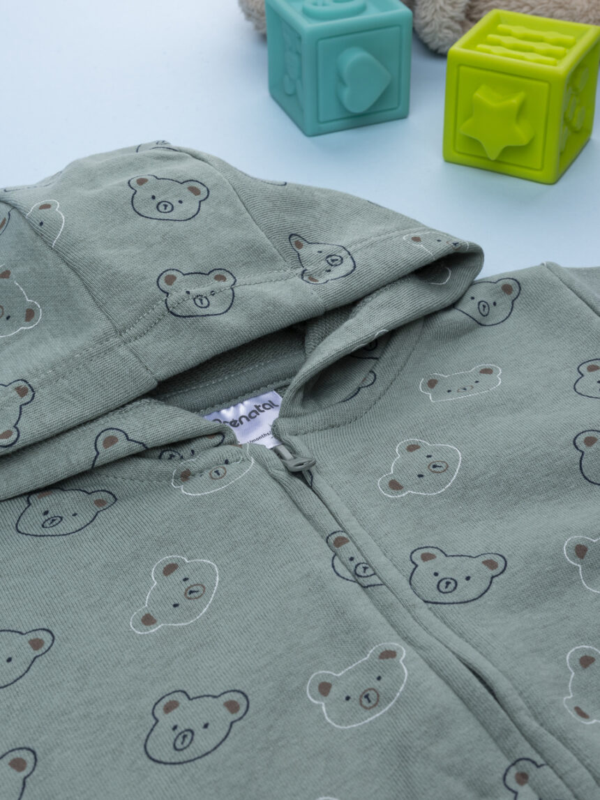 βρεφική ζακέτα φούτερ λαδί με αρκουδάκια για αγόρι - Prénatal