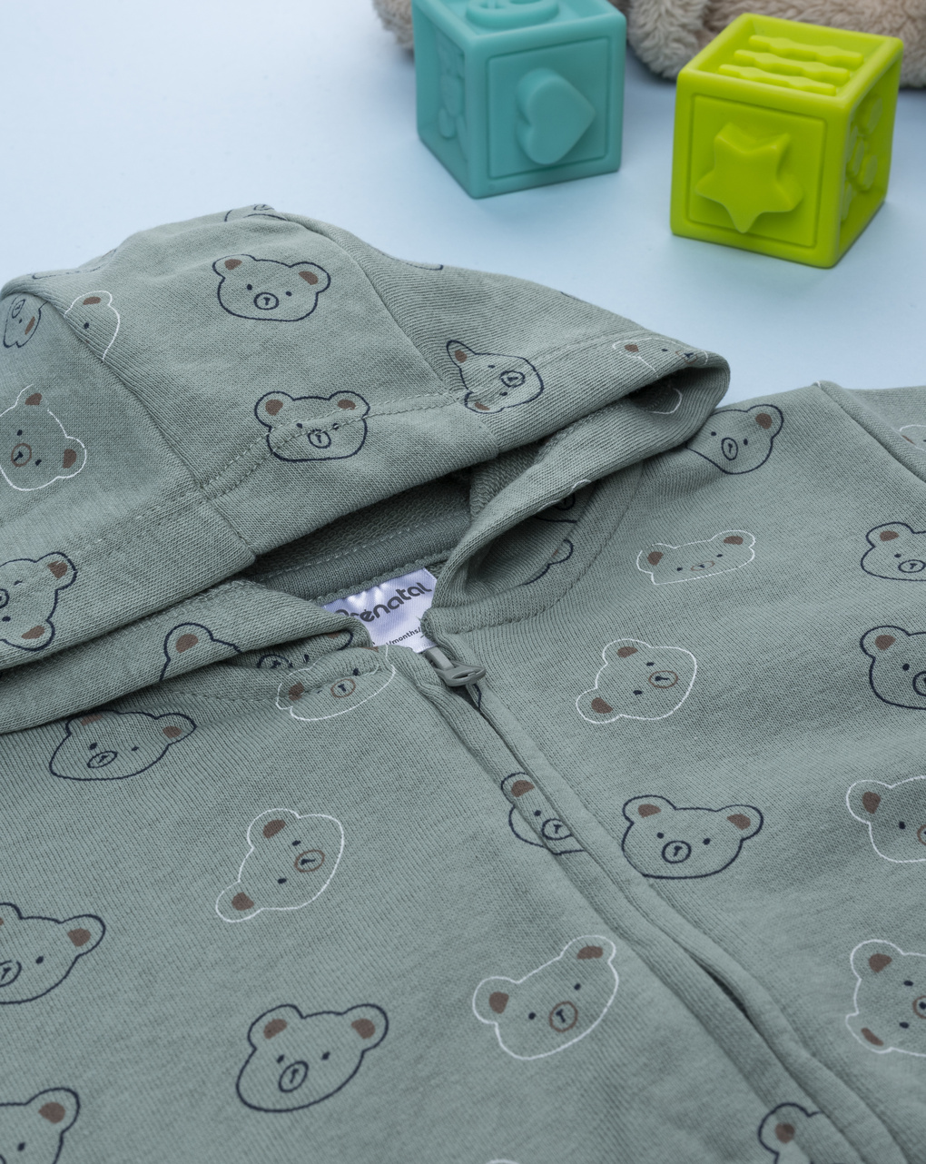βρεφική ζακέτα φούτερ λαδί με αρκουδάκια για αγόρι - Prénatal
