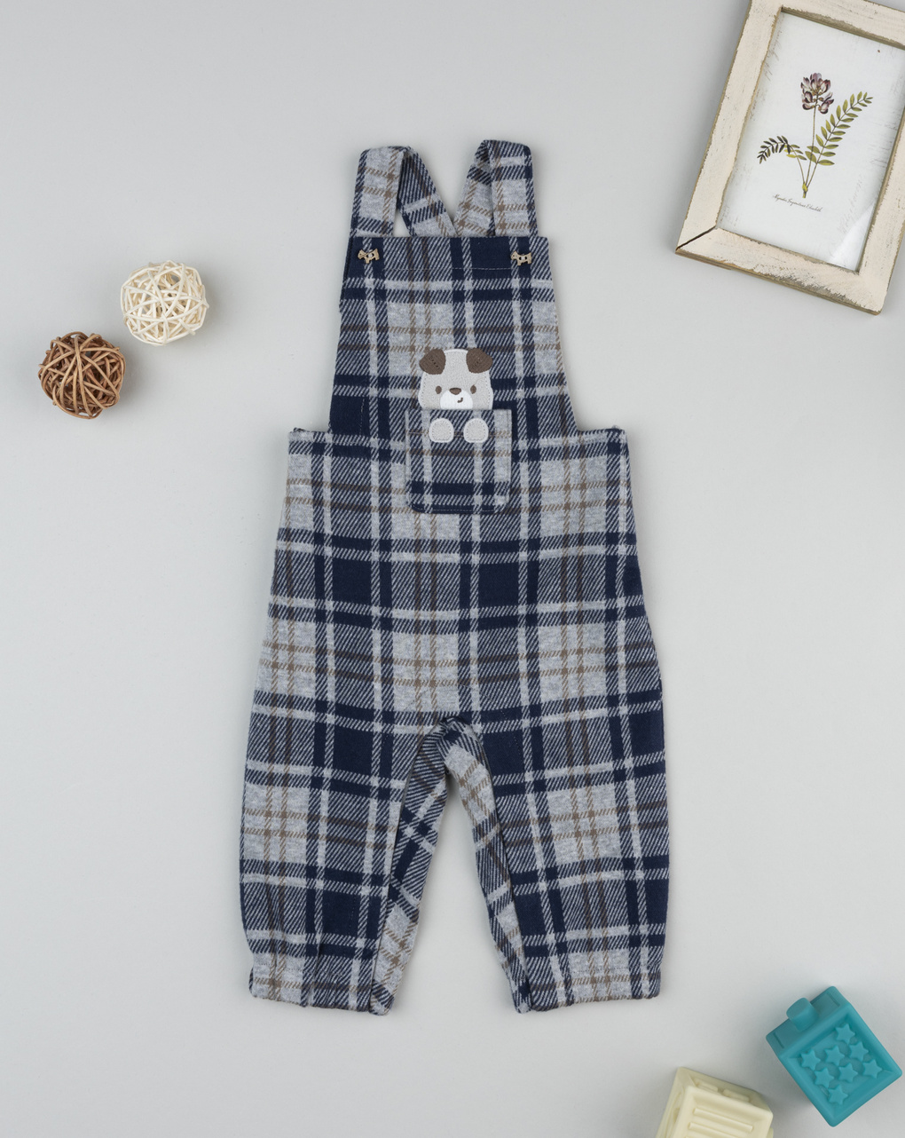 βρεφική σαλοπέτα καρό puppy για αγόρι