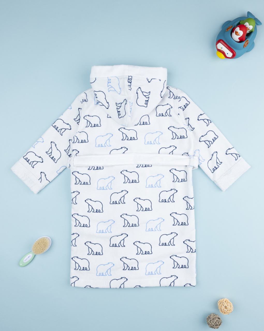 παιδικό μπουρνούζι σενίλ λευκό με πολικές αρκούδες για αγόρι - Prénatal