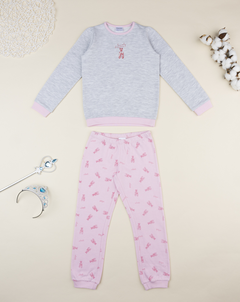 παιδική πιτζάμα γκρι/ροζ lovely dancer για κορίτσι