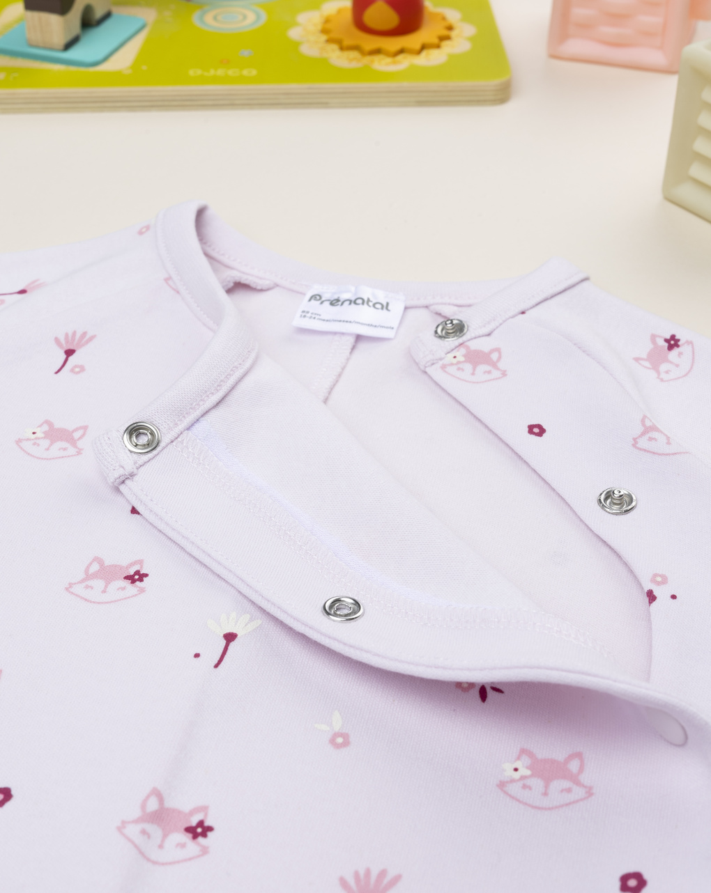 βρεφική ολόσωμη πιτζάμα ροζ με αλεπούδες για κορίτσι - Prénatal