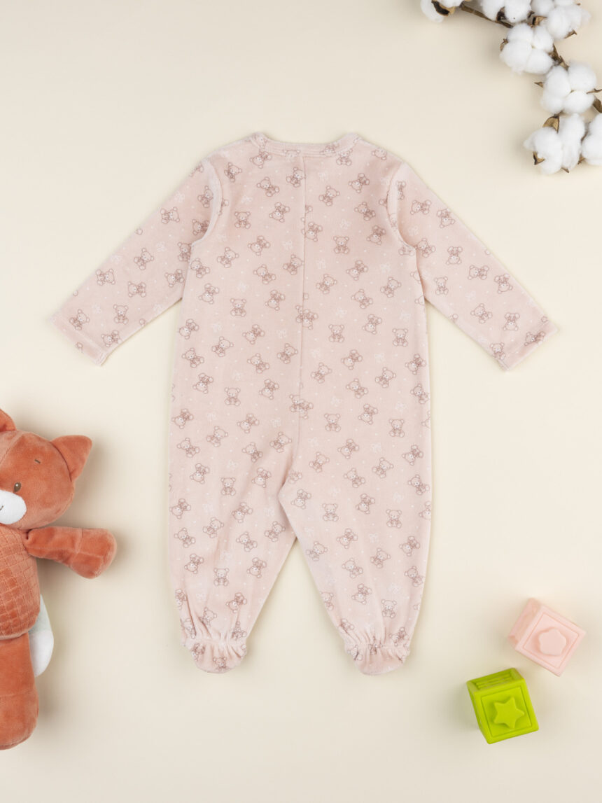 βρεφικό φορμάκι σενίλ ροζ με αρκουδάκια για κορίτσι - Prénatal