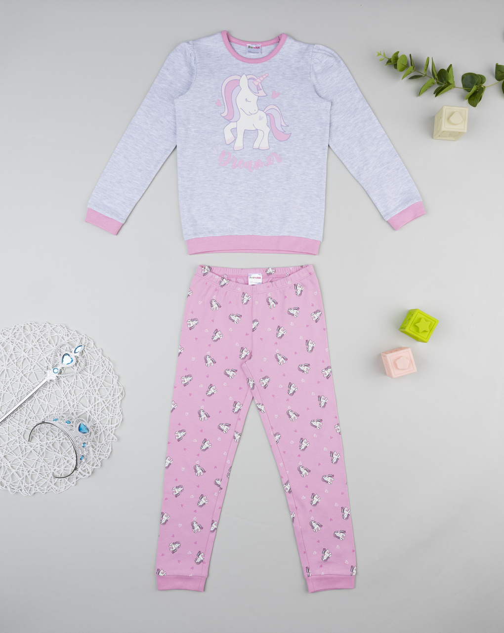 παιδική πιτζάμα γκρι/ροζ dream για κορίτσι