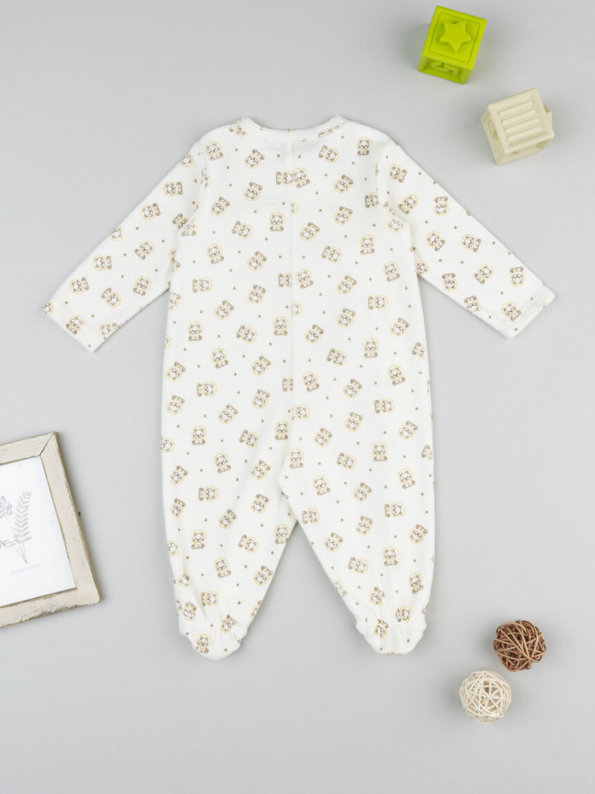 βρεφικό φορμάκι σενίλ λευκό με τιγράκια για αγόρι - Prénatal