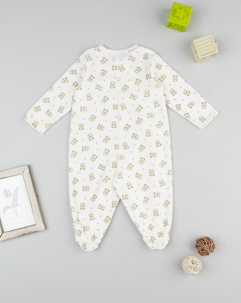 βρεφικό φορμάκι σενίλ λευκό με τιγράκια για αγόρι - Prénatal