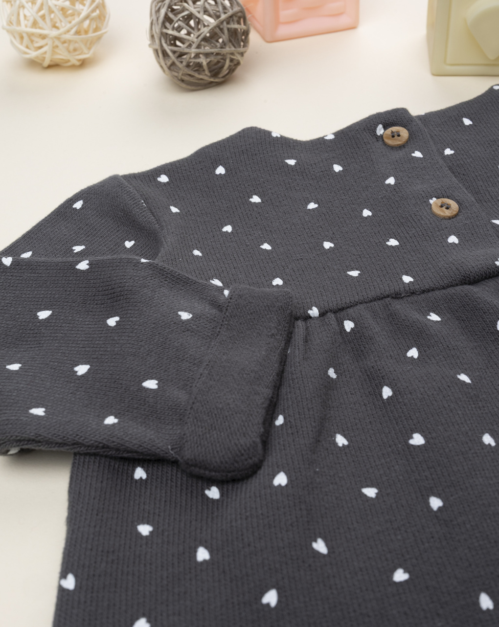 βρεφική μπλούζα πλεκτή γκρι με καρδούλες για κορίτσι - Prénatal