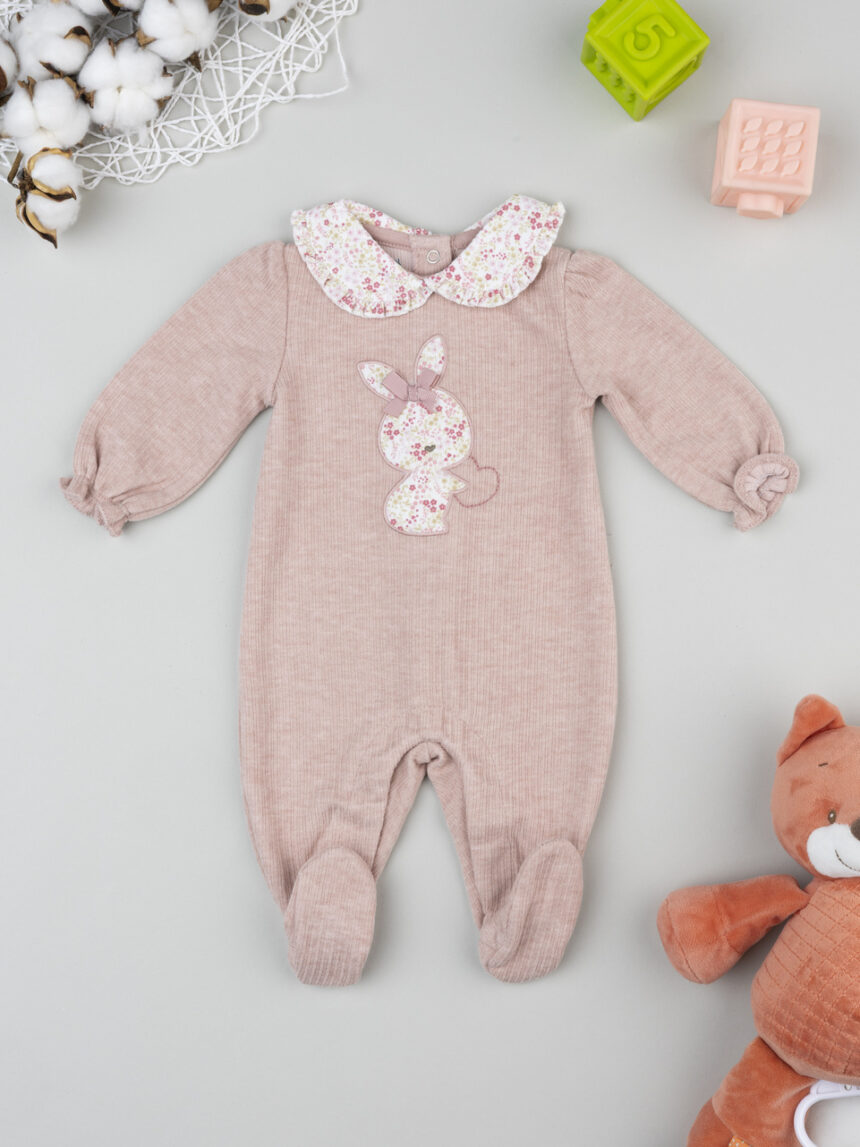 βρεφικό φορμάκι ριμπ ροζ με λαγουδάκι για κορίτσι - Prénatal