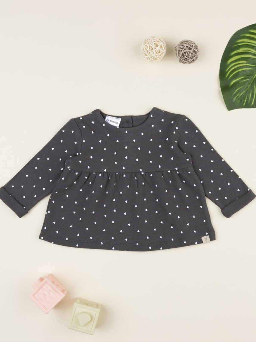 βρεφική μπλούζα πλεκτή γκρι με καρδούλες για κορίτσι - Prénatal