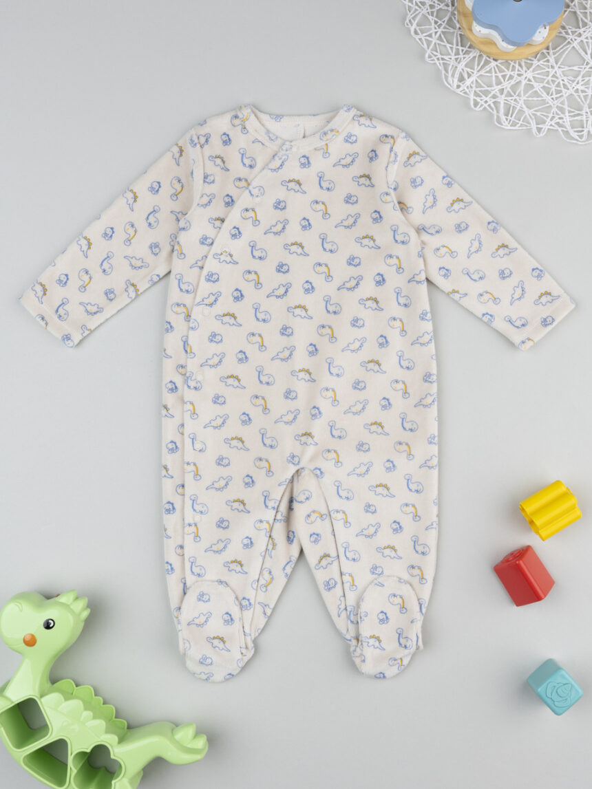 βρεφικό φορμάκι σενίλ μπεζ με δεινόσαυρους για αγόρι - Prénatal