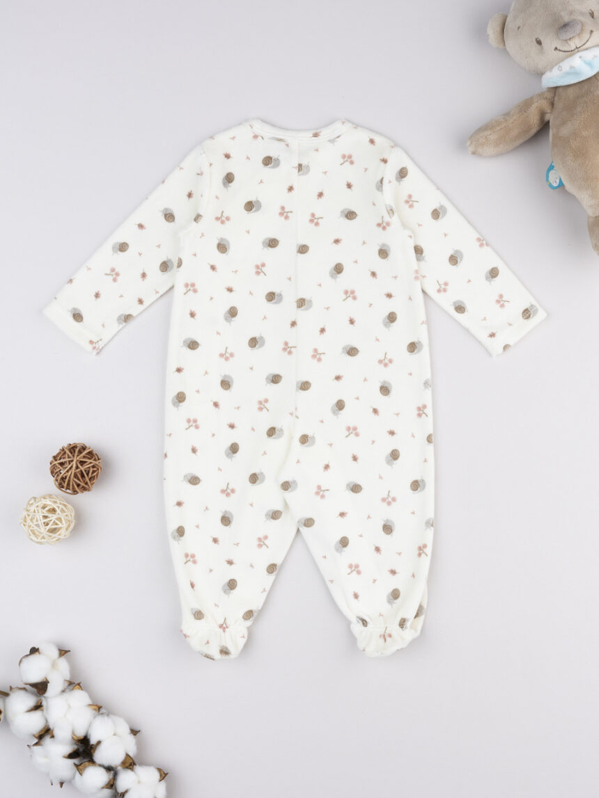 βρεφικό φορμάκι σενίλ λευκό με σαλιγκάρια για κορίτσι - Prénatal