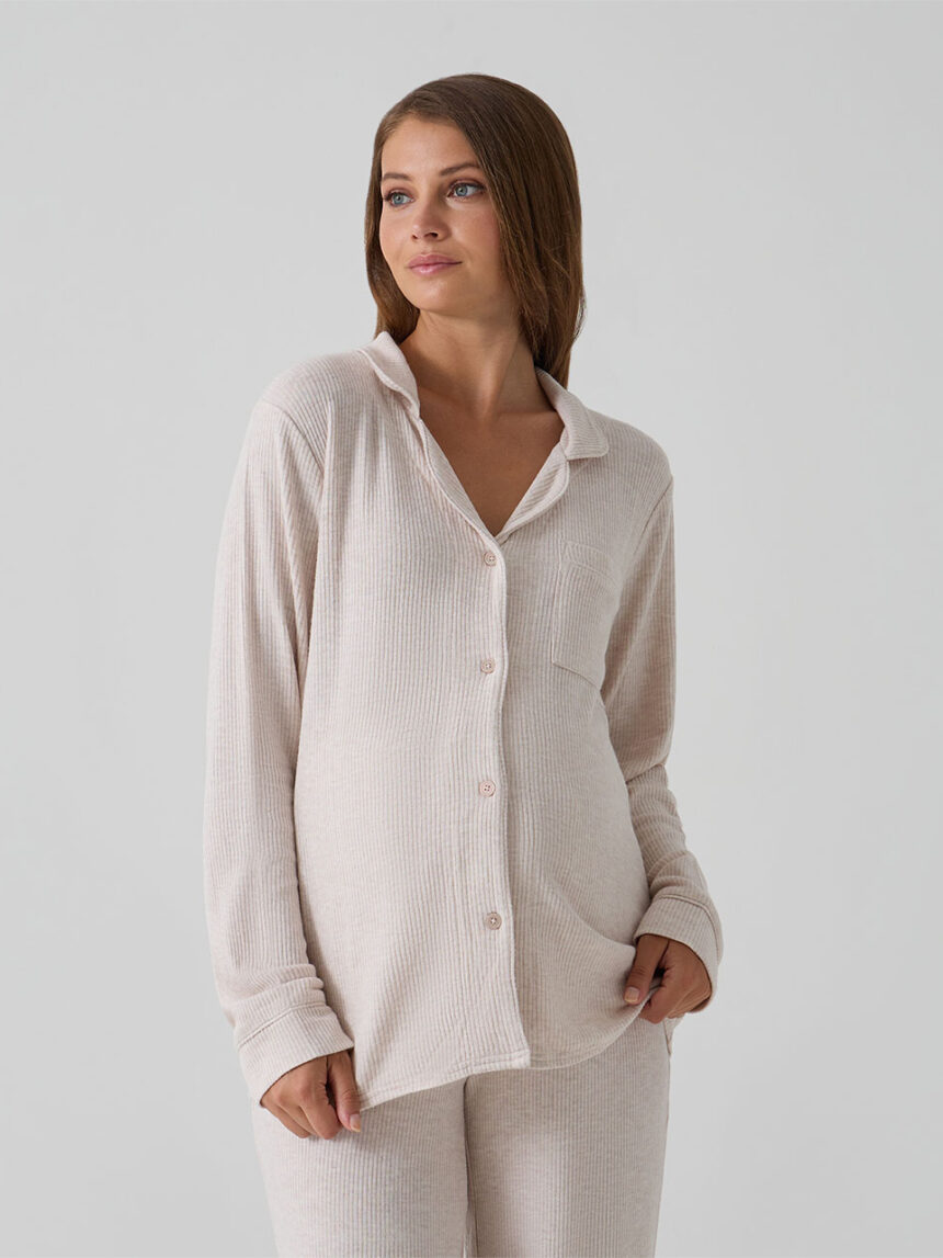 γυναικεία πιτζάμα εγκυμοσύνης/θηλασμού πλεκτή μπεζ - Prénatal