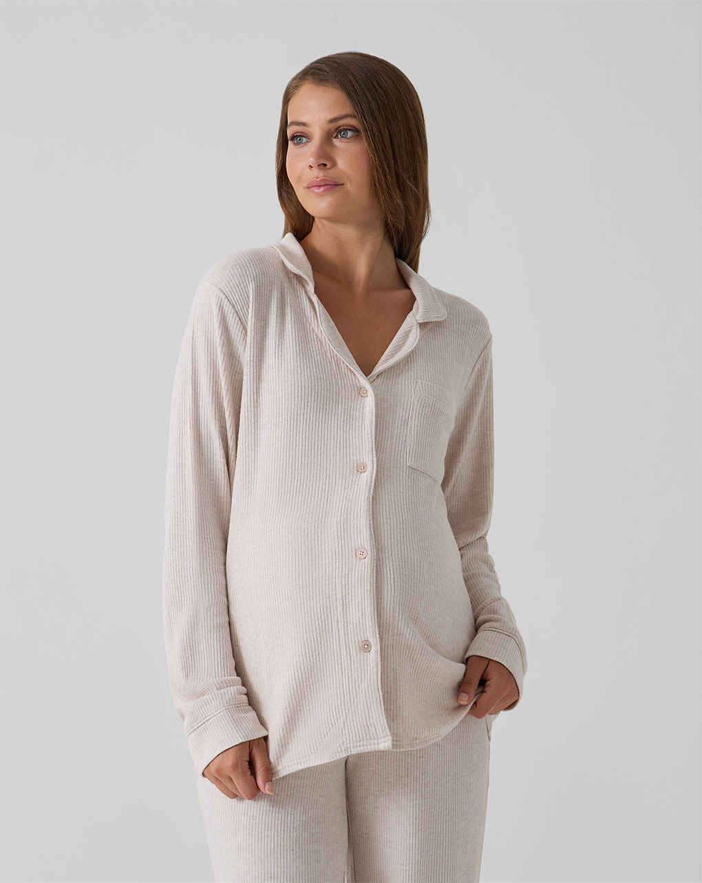 γυναικεία πιτζάμα εγκυμοσύνης/θηλασμού πλεκτή μπεζ - Prénatal