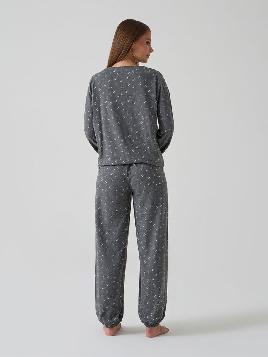 γυναικεία πιτζάμα εγκυμοσύνης/θηλασμού γκρι φλοράλ - Prénatal