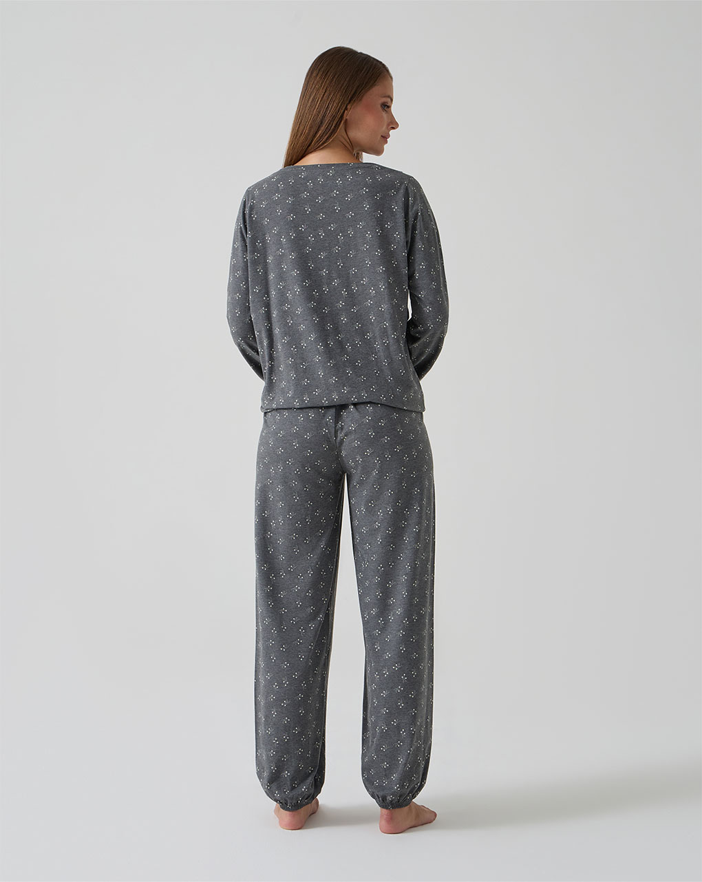 γυναικεία πιτζάμα εγκυμοσύνης/θηλασμού γκρι φλοράλ - Prénatal