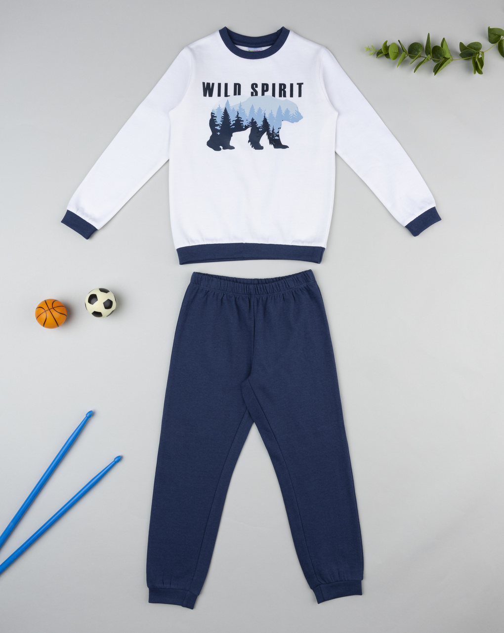 παιδική πιτζάμα λευκή/μπλε wild spirit για αγόρι
