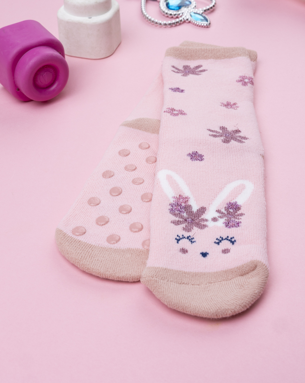 παιδικές αντιολισθητικές κάλτσες με λαγουδάκι για κορίτσι - Prénatal
