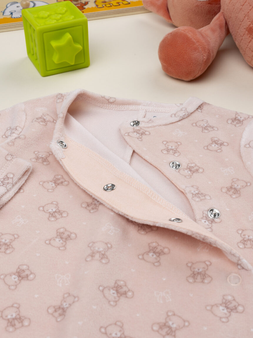 βρεφικό φορμάκι σενίλ ροζ με αρκουδάκια για κορίτσι - Prénatal