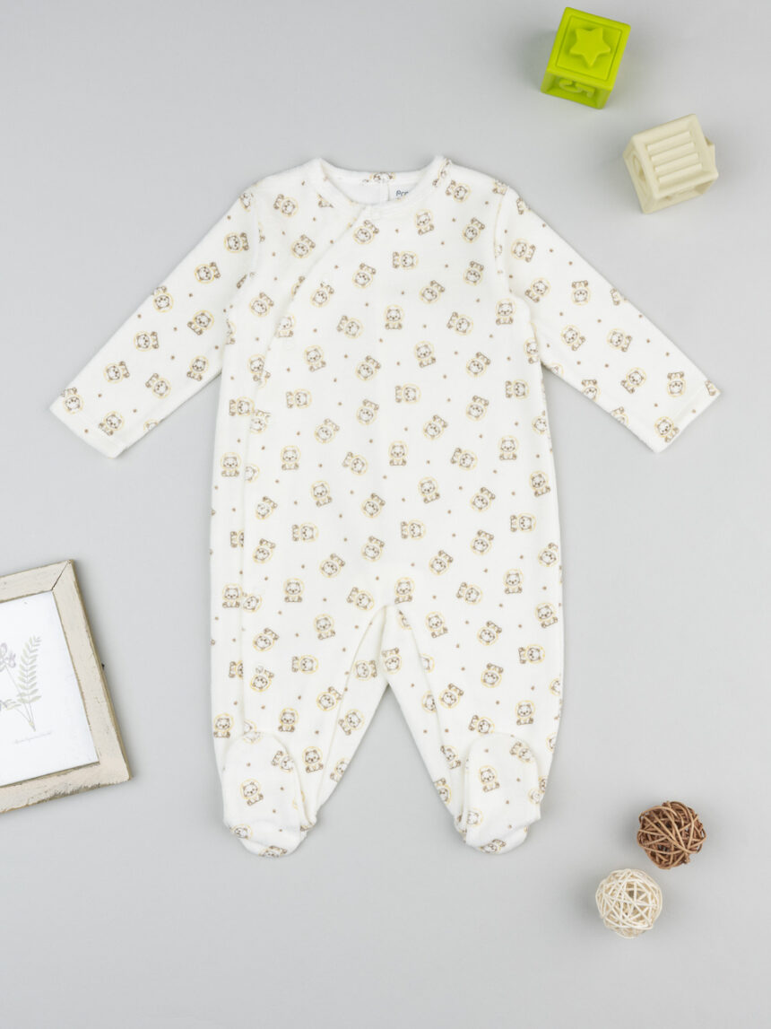 βρεφικό φορμάκι σενίλ λευκό με τιγράκια για αγόρι - Prénatal