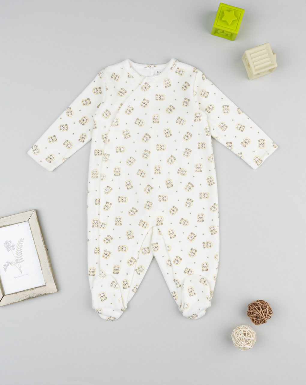 βρεφικό φορμάκι σενίλ λευκό με τιγράκια για αγόρι - Prénatal