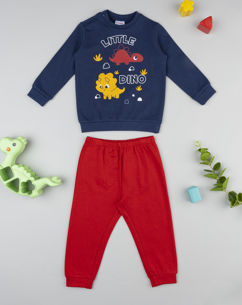 βρεφική πιτζάμα μπλε/κόκκινη little dino για αγόρι