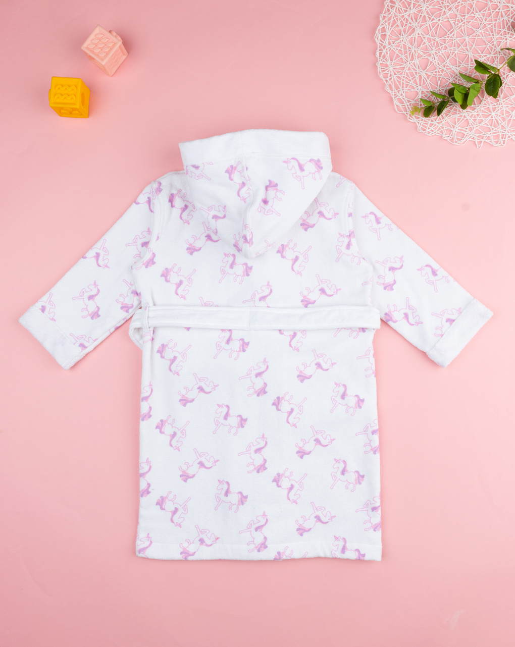 παιδικό μπουρνούζι σενίλ λευκό με μονόκερους για κορίτσι - Prénatal
