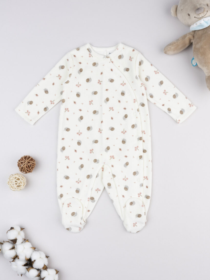 βρεφικό φορμάκι σενίλ λευκό με σαλιγκάρια για κορίτσι - Prénatal