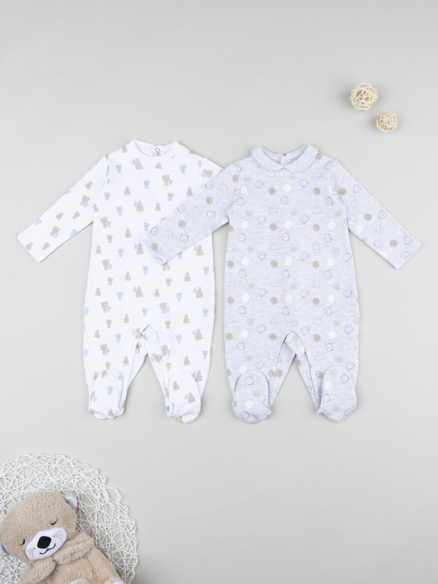 βρεφικά φορμάκια πακέτο x2 γκρι/λευκό με αρκουδάκια για αγόρι - Prénatal