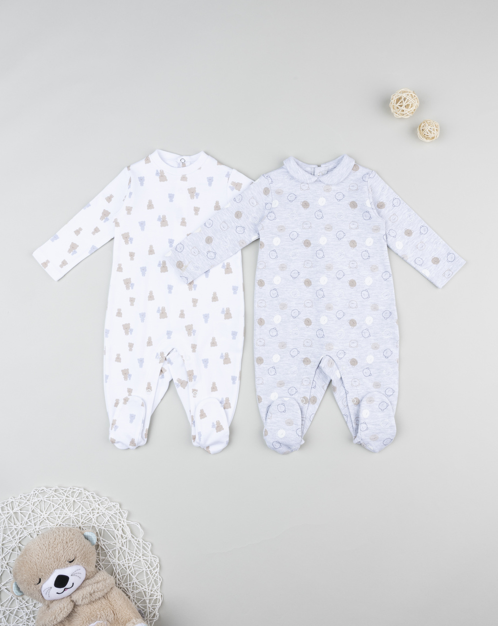 βρεφικά φορμάκια πακέτο x2 γκρι/λευκό με αρκουδάκια για αγόρι - Prénatal