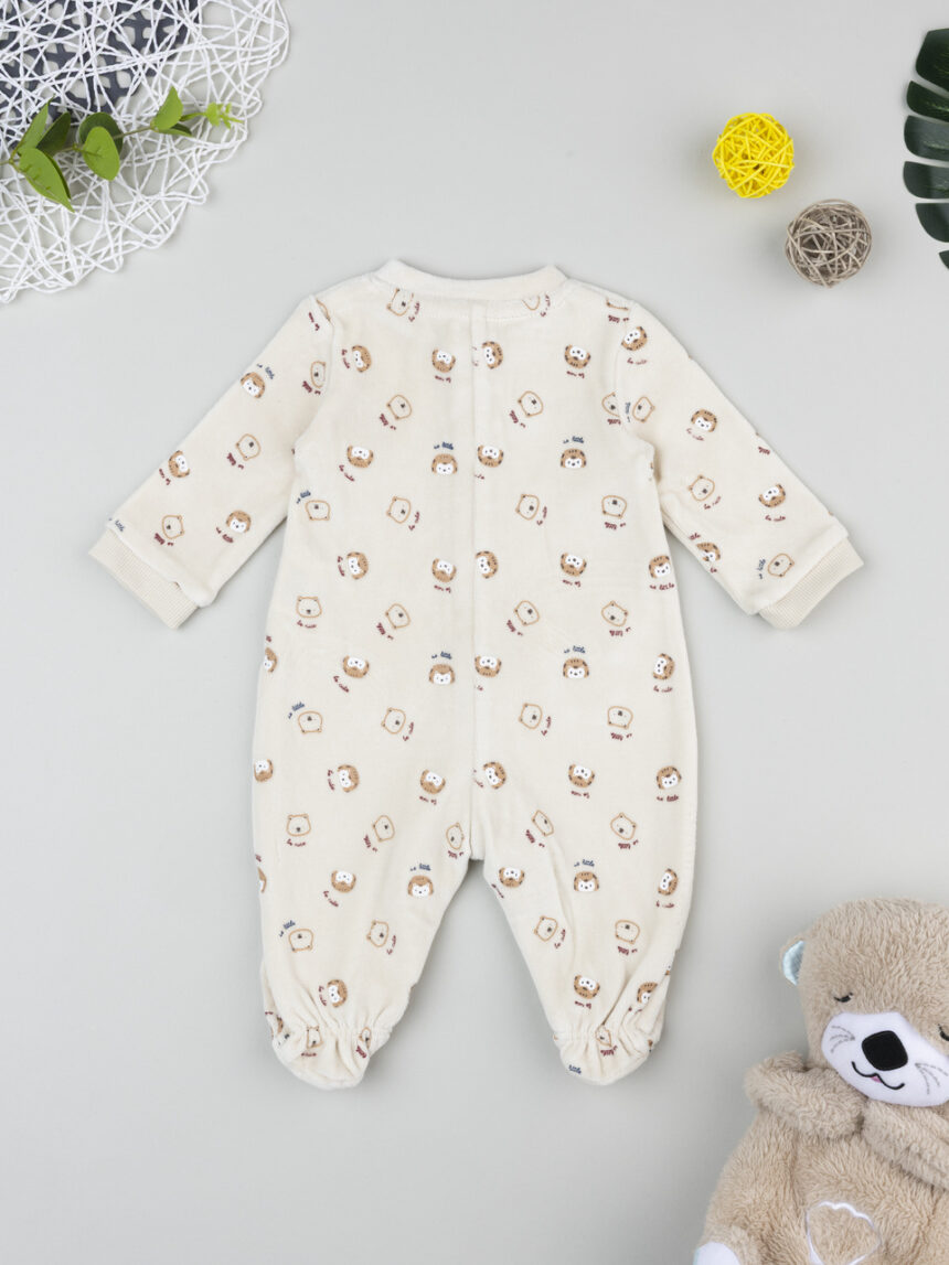 βρεφικό φορμάκι σενίλ μπεζ woodland για αγόρι - Prénatal